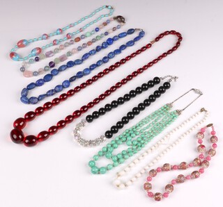 A collection of bead necklaces 