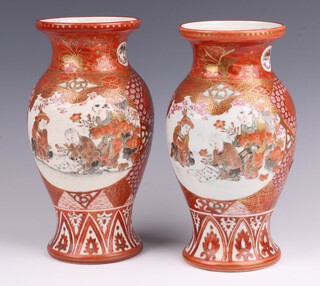 A pair 19th Century Kutani vases with panel decoration, decorated birds, the base with 5 character mark 24cm h 