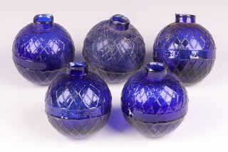 Five Victorian Northern British Glassworks, Perth, moulded glass shooting target balls 'glass pigeons' in cobalt blue, each 7cm diam