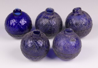 Five Victorian Northern British Glassworks, Perth, moulded glass shooting target balls 'glass pigeons' in cobalt blue, each 7cm diam. 