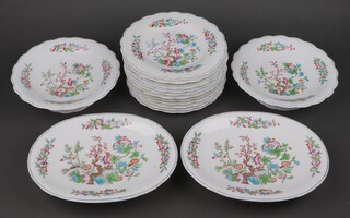 A 19th Century 16 piece Continental porcelain dessert service painted Indian Tree design comprising 2 oval comports (1 with firing crack), 2 comports, 12 plates (1 cracked), bases impressed Registration mark and numbered 9196  