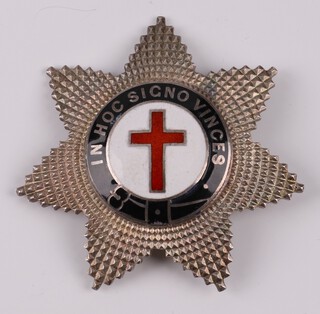Masonic, a silver gilt and enamelled Knights Templar Knights breast star, London 1955 by Toye & Company, 5cm, 31.8 grams 