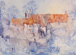 **Michael Lawrence Cadman (British, 1920-2010), "Ferry Cottages, Norwich", watercolour, signed and dated 1988 recto, titled Royal Institute of Painters in Watercolours label verso, 34cm x 46cm, within a gilt frame.** Please note, Artists Resale Rights may be payable on this lot