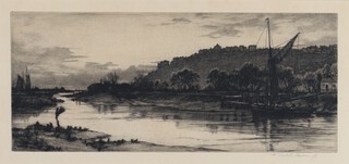 Henry Macbeth-Raeburn (British, 1860-1947), "Rye from the Estuary, Sussex", etching with drypoint, signed in pencil, 16cm x 38cm, within an ebonized frame.
