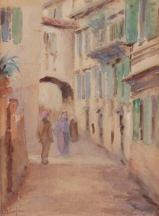 **Frank Brangwyn (British, 1867-1956), "Corfu", watercolour, signed with initials and titled recto, dated 1899 verso, 17cm x 12cm, within an ebonized frame. Provenance: Hartleys, 20th January 2021, lot no. 370.** Please note, Artists Resale Rights may be payable on this lot	