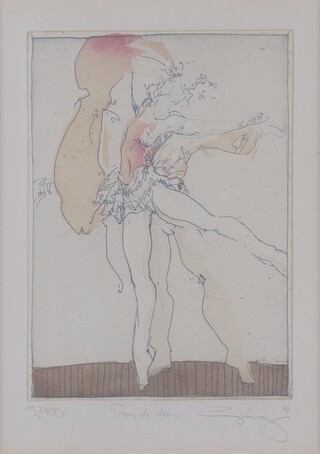 **Jurgen Gorg (German, b.1951), "Pas de Deux", etching with aquatint, signed, titled and editioned 57/100 in pencil, 22cm x 16cm, within a silvered and gilt frame.** Please note, Artists Resale Rights may be payable on this lot