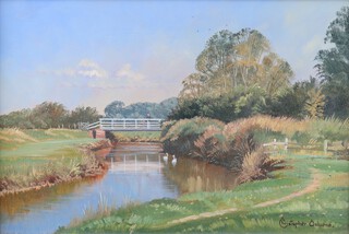 Christopher Osborne (British, b.1947), "October Morning, Litlington", oil on board, signed recto, titled verso, 19cm x 29cm, within a painted and gilt composition frame.