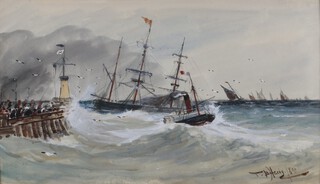 Thomas Bush Hardy (British, 1842-1897), "Katwijk, Netherlands", watercolour heightened with bodycolour, signed and dated 1890 recto, titled label verso, 24cm x 43m, within a gilt frame.