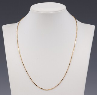 A Continental yellow gold testing as 18ct fancy link chain, 44cm, 4.9 grams 