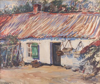 Nancy Weir Sheppard nee Huntly (British, 1890-1963), View of a Cottage, early 20th century oil on canvas, signed, 50cm x 59cm, within a painted wood frame.