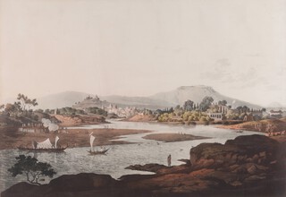 Daniel Havell, after Henry Salt, "Poonah", aquatint with hand-colouring, plate XIII from Salts folio views of India, Egypt, Ceylon, Abyssinia, the Cape of Good Hope, and St. Helena, published by William Miller 1809, 40cm x 58cm, within a stained wood frame.