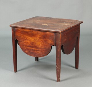 A Georgian square mahogany commode with hinged lid and long shaped apron, raised on square tapered supports, converted for use as a stool 47cm h x 53cm w x 47cm d 