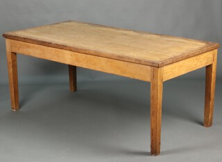 A Victorian rectangular pine table, the top formed of 5 planks, 77cm h x 182cm l x 90cm w 