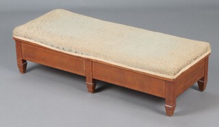 James Shoolbred & Co. London, a Victorian rectangular inlaid mahogany footstool with fitted interior and hinged lid, raised on 6 spayed feet 25cm h x 95cm w x 40cm d 