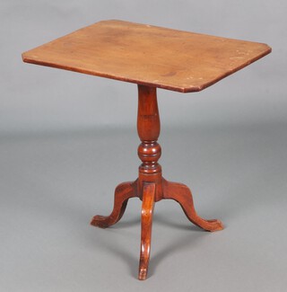 A 19th Century rectangular bleached mahogany snap top wine table, raised on a turned column and tripod base 67cm h x 68cm w x 48cm d 