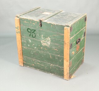 A large 19th Century pine shipping trunk with iron drop handles, the lid marked No.23 The Right Honourable Viscount Buxton, Government House, Pretoria, Via Port Elizabeth, the side with Buxton monogram, Viscount Buxton was Governor-General of South Africa in 1914-1920 83cm h x 87cm w x 59cm d 