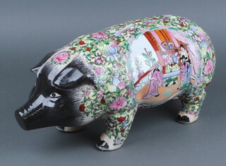 A 20th Century Canton style money box in the form of a standing pig 21h x 46w 