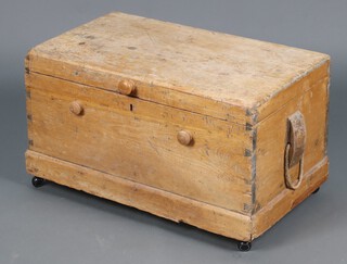 A 19th Century rectangular pine trunk with hinged lid 49h x 84w x 52d 