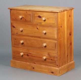 A Victorian style pine chest of 2 short and 3 long drawers on a platform base 92h x 89w x 45d 