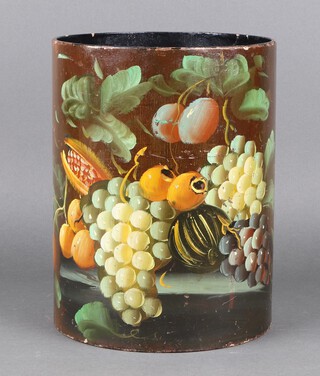 A wastepaper basket decorated painted fruit 28h x 31 diam. 