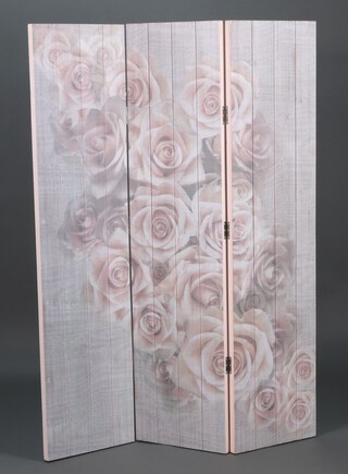 A 3 fold dressing screen decorated roses 166h x 120w 