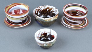 Three Art Glass bowls, 1 other and 2 small platters 12cm 