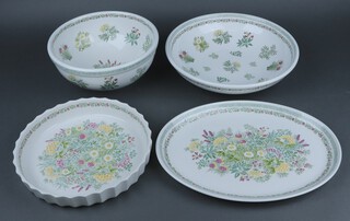 A Portmeirion National Trust pottery bowl 33cm, 1 other 26cm, an oval meat plate 38cm and a flan dish 28cm 