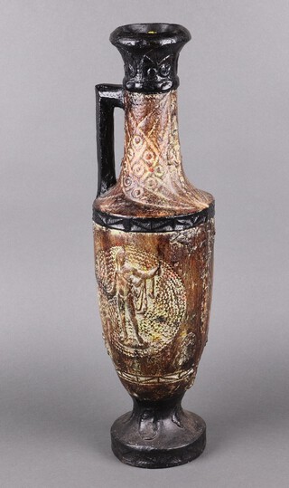 A German Greek style pottery ewer decorated a standing classical figure 63cm 