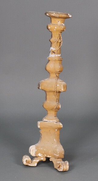 A Rococo style wood and gesso candlesticks (heavily damaged, 1 foot missing) 86cm 