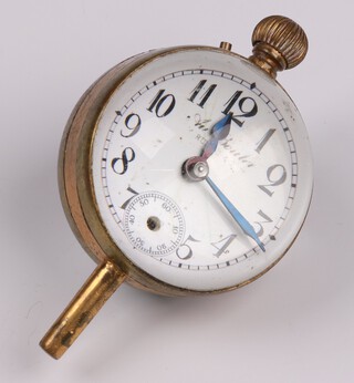 A Bucler, a globe shaped desk clock with enamelled dial, Arabic numerals, contained in a gilt case 3cm (a/f)