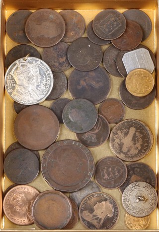 A George III cartwheel penny 1797 (f) and other Georgian and later coins