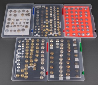 A collection of military buttons including Royal Navy, Marines, RAF, Army, Fire Brigade, contained in 5 shallow trays 