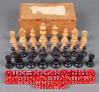 A Staunton chess set together with 33 dice 