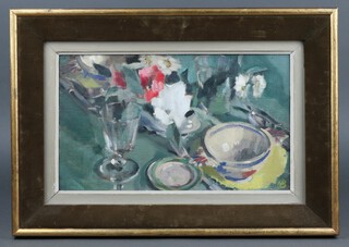 Nancy Bradburne, oil  painting on board, "Lunch Table", monogrammed NB, the reverse with National Society label, 23h x 39w 