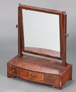 A 19th Century square plate dressing table mirror contained in a mahogany swing frame, the bow front base fitted one long and two short drawers, 50h x 41w x 20d