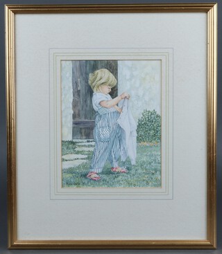 Muriel Owen, watercolour signed  "The Puzzle" 23h x 18w  within a gilt frame