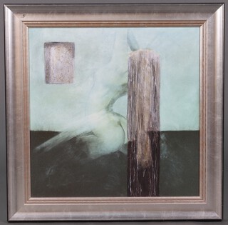 Mixed media on board, "Dancing", the reverse with Global Arts Ltd. label 58cm x 58cm, contained in a silver coloured frame 