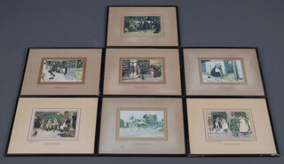 Seven coloured Pickwick Paper prints, copyright Richard Wayman and Company 13h x 18w, contained in ebonised frames