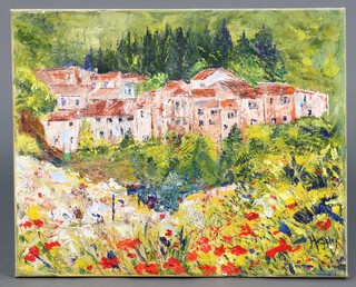 Mary Hite, oil on canvas "Ampus Provence" 41h x 51w, unframed 