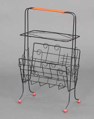 Mid Century, a 1950's black painted wirework Canterbury 65cm h x 38cm w x 19cm d