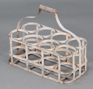 A Continental pressed metal 8 bottle crate 35cm h x 42cm w x 21cm d