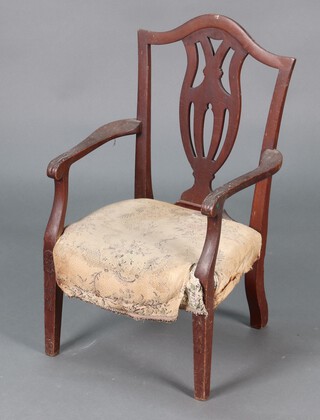 A 19th Century mahogany child's splat back armchair 64cm h x 37cm w x 30cm d (heavily wormed)