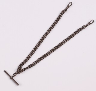 A silver curb link double Albert watch chain 35cm, 51 grams
