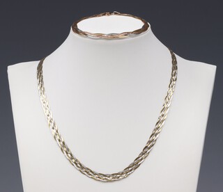 An Italian 3 colour gold marked Italy 375 necklace 41cm and near matching 9ct 3 colour gold bracelet 18cm, 8.9 grams gross