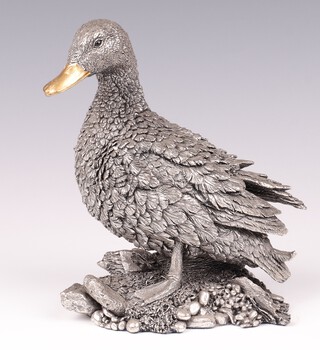 A Country Artists Sterling silver filled hallmarked figure of a seated duck 14cm 