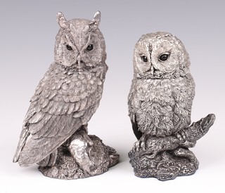 A Country Artists Sterling silver filled hallmarked figure of an owl, base marked 1991 14cm and 1 other 12cm 