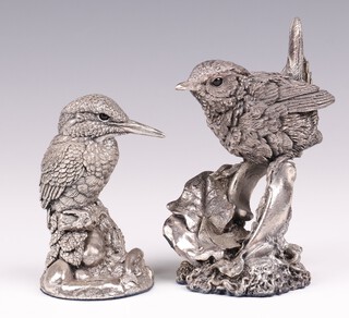 A Country Artists Sterling silver filled hallmarked figure of a kingfisher 8cm and 1 other of a wren 10cm 