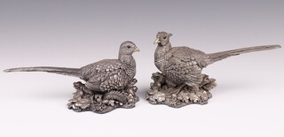 Steve Langford for Country Artists, a pair of  Sterling silver filled hallmarked figures of a hen and cock pheasant 11cm 