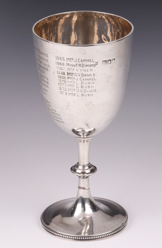 An Edwardian engraved silver trophy cup London 1906, marks rubbed, 148 grams 