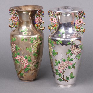 Heng Li of Tianjin, a pair of ealy Chinese silver vases decorated enamelled prunus flowers, circa 1900.